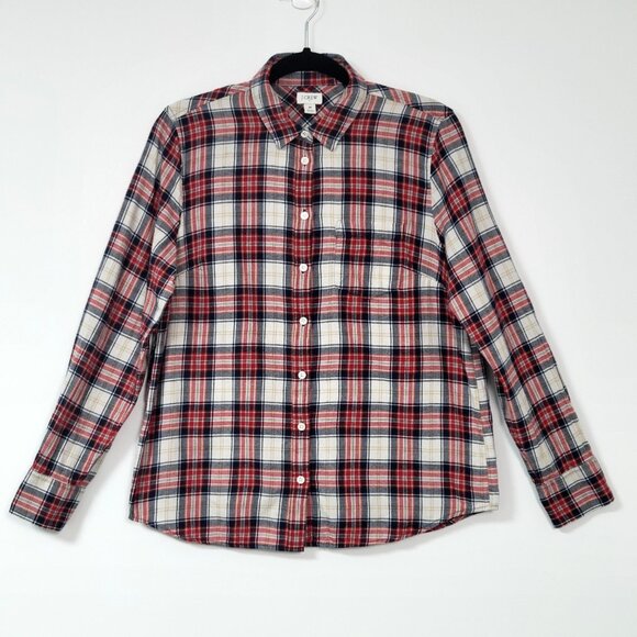 J.Crew Factory Checked Flannel Button-Up Shirt Red/Blue/Cream Size M - Picture 1 of 10